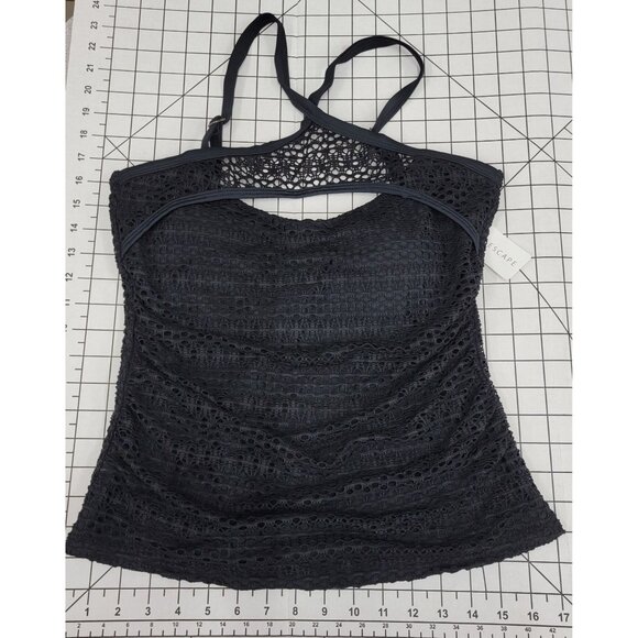 NEW Island Escape Aloha Tankini Lace Crochet Halter Swimsuit Top 8 Black #84247 - Picture 4 of 4